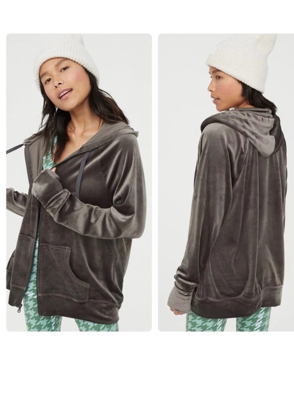 OFFLINE By Aerie After Party Velour Oversized Full Zip Hoodie Smoked Gray Size M